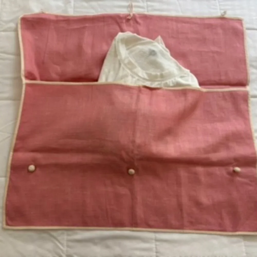 Vintage Linen Button Folding Lingerie/Laundry Travel /storage Bag